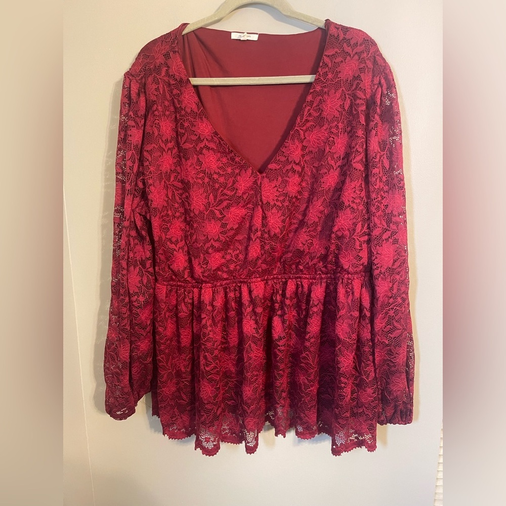 Maurices Burgundy Lace Long Sleeve Blouse